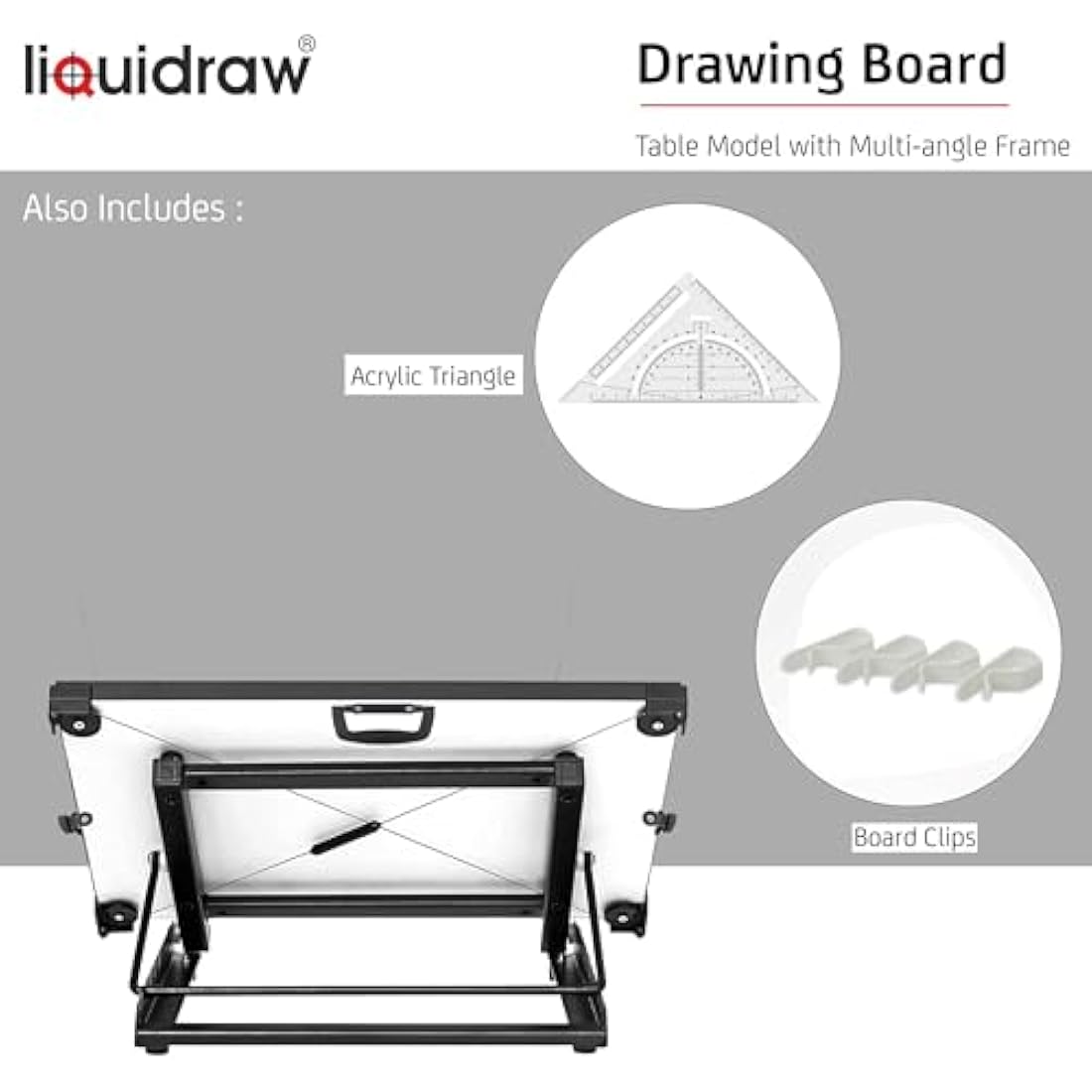 Liquidraw A2 Drawing Board Parallel Motion, Table Model with 5 Adjustable Working Angles, Includes Drawing Board Clips & Set Square, TTM02, White