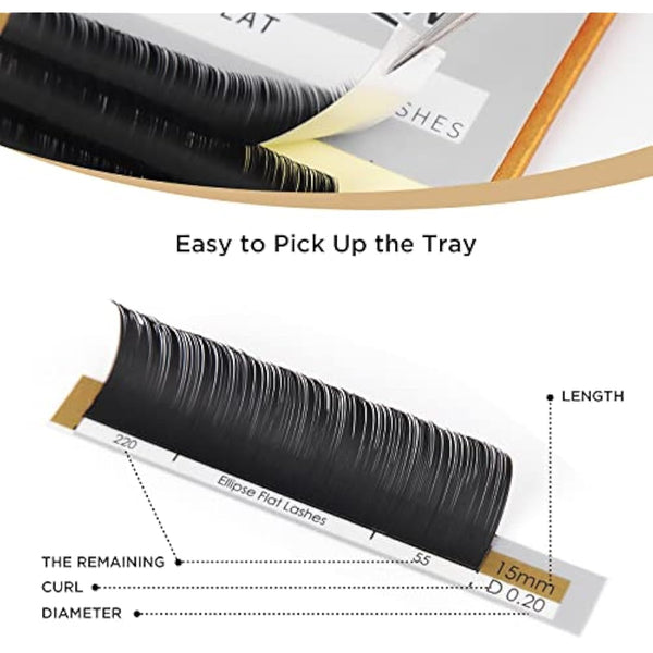 LASHVIEW Ellipse Flat Eyelash Extension,Flat Eyelash Extension supplies,Individual Lashes,0.15mm C Curl Mixed Length,Lash Extension,Semi-Permanent,Extremely Light & Soft,Professional Salon Use
