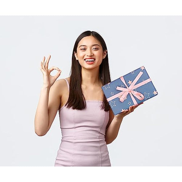 43cm*15m Blue Birthday Wrapping Paper Roll,Topeedy Gift Wrap Paper with Star for Birthday Father's Day Xmas Present-Star