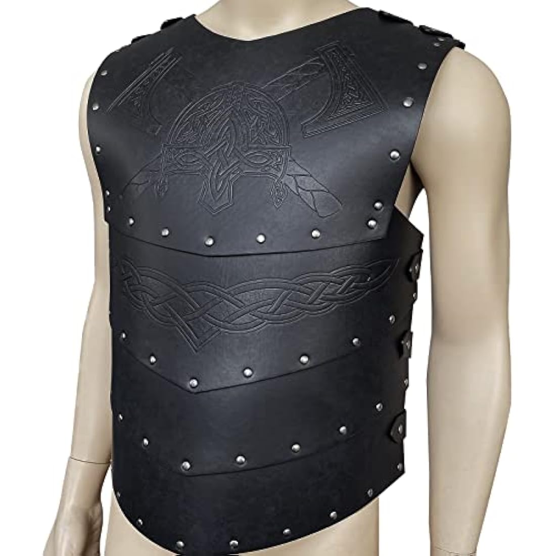 HiiFeuer Viking Faux Leather Embossed Chest Armor, Retro Medieval Knight Leather Armor for LARP/Cosplay (Black A)