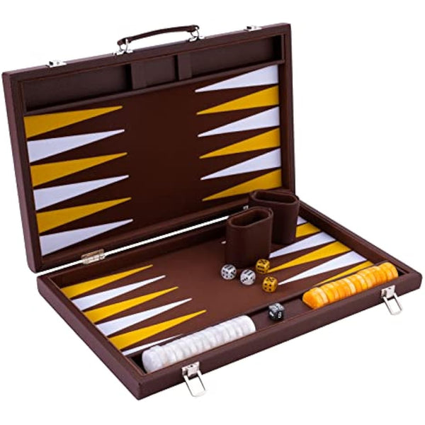 Engelhart - 250525 - Luxury 18" backgammon set inlaid velvet - leatherette exterior - pearly dice and token