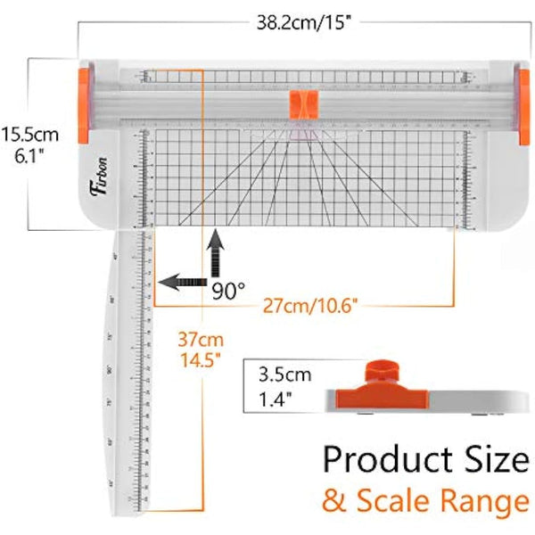 Firbon A4 Paper Cutter 12 Inch Titanium Paper Trimmer Scrapbooking Tool with Automatic Security Safeguard and Side Ruler for Craft Paper, Coupon, Label and Cardstock (White)