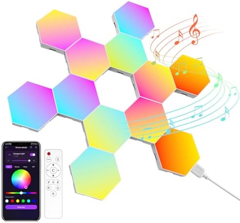 Kangtaixin Hexagon LED Lights — 12 Pack Hex Wall Light RGB Gaming Panels Hexagonal Smart Lighting Panel Sync to Music for Room Bar Gaming Setup Bedroom