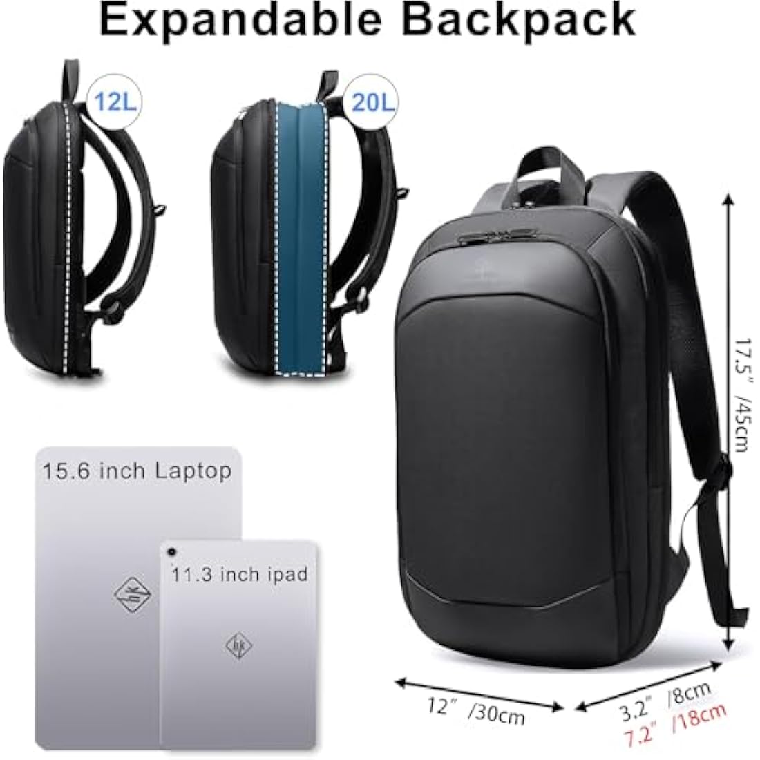 HEROIC KNIGHT Slim Laptop Backpack, Expandable Business Travel Backpack, Water-Resistant Anti Theft Laptop Rucksack, Lightweight Computer Work Bag Daypack For Men Women, Fits 15.6 Inch- Black