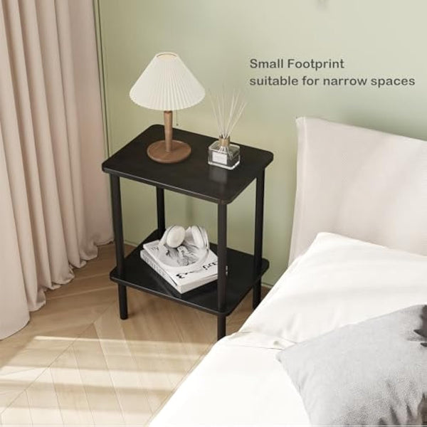 APICIZON 2 Tier Side Table, Narrow End Table with Storage Shelf, Bedside Table Nightstand for Small Spaces, Bedroom, Living Room, Entryway, Farmhouse, No-Tool Assembly, Black