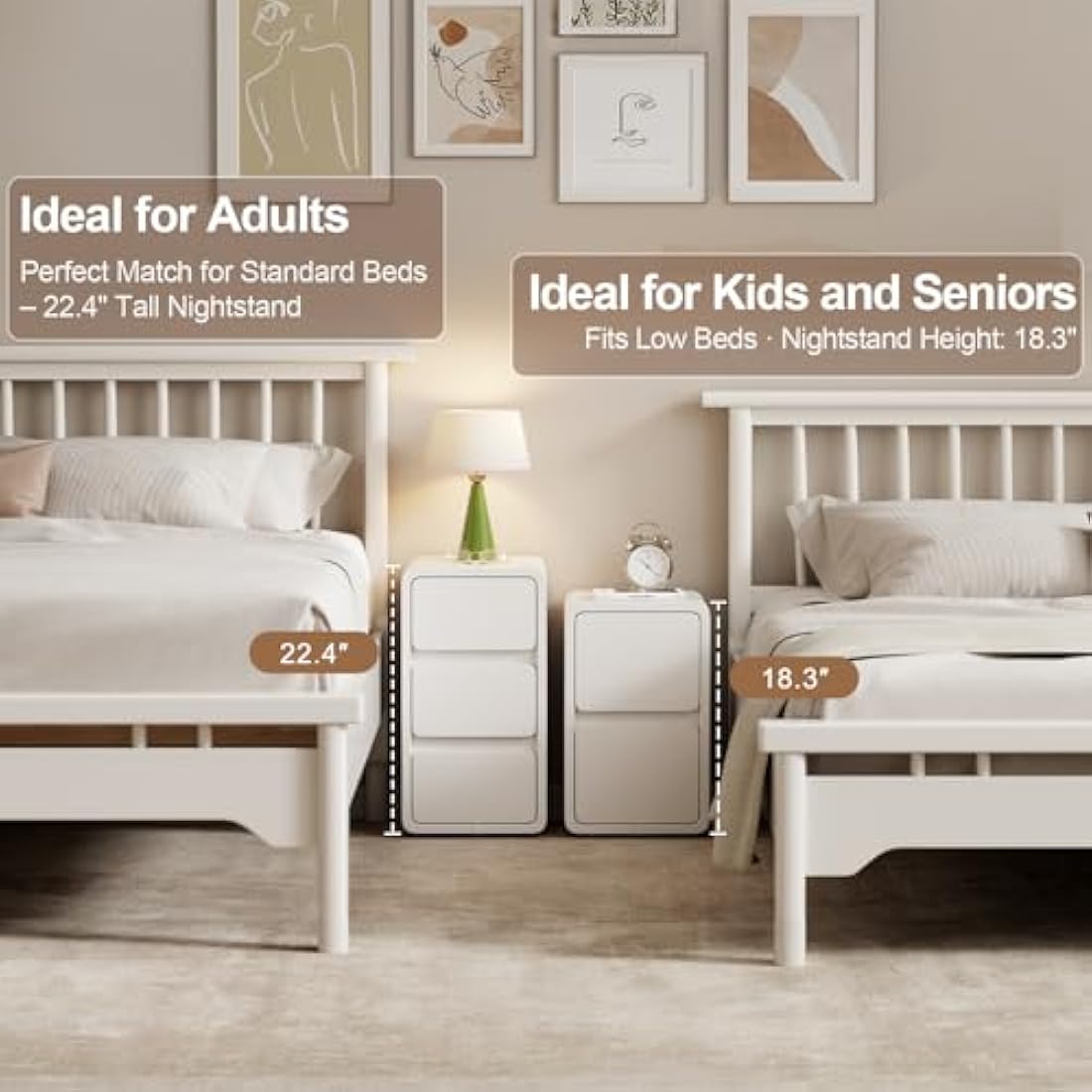 AQIMUELE Small Bedside Table, Narrow Bedside Cabinet with Drawers，Pre-assembled Slim Bedside Table with Leather Surface for Bedroom, 30cm (White)