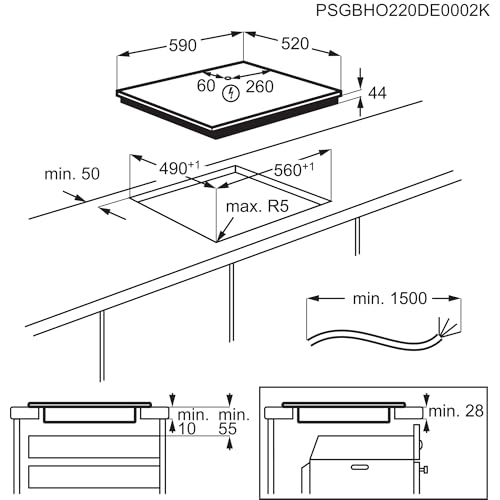 AEG 6000 Series Induction Hob, IKX64441CB, 4 Cooking Zones, 60cm, Bridge Function, Hob2Hood Function, Built-In Hob Timer, Key-lock, 3 Step Residual Heat, Black