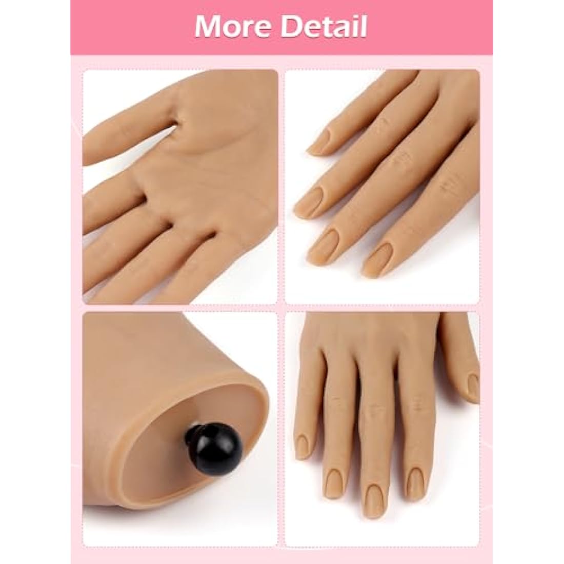 Adonafy Practice Hand for Acrylic Nails - Silicone Nail Practice Hand - Flexible Nail Hand Practice Model for Beginners - Bendable Fake Hand for Professional Salons Home DIY Nail Art, Natural