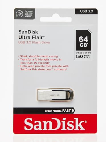 SanDisk Ultra Flair 256GB USB 3.0 Flash Drive, USB Stick, memory stick with transfer speeds up to 150MB/s Read, Durable, Sleek Metal Casing, Silver/Black