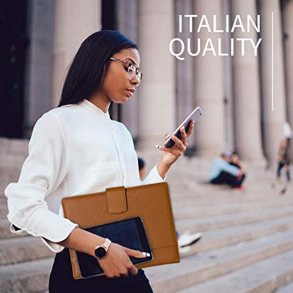 Document Holder in 100% Genuine Full Grain Hammered Leather - Handmade by Expert craftspeople - Spacious and Safe, Perfect for Meetings and Lessons - with Magnetic Closure - Rope