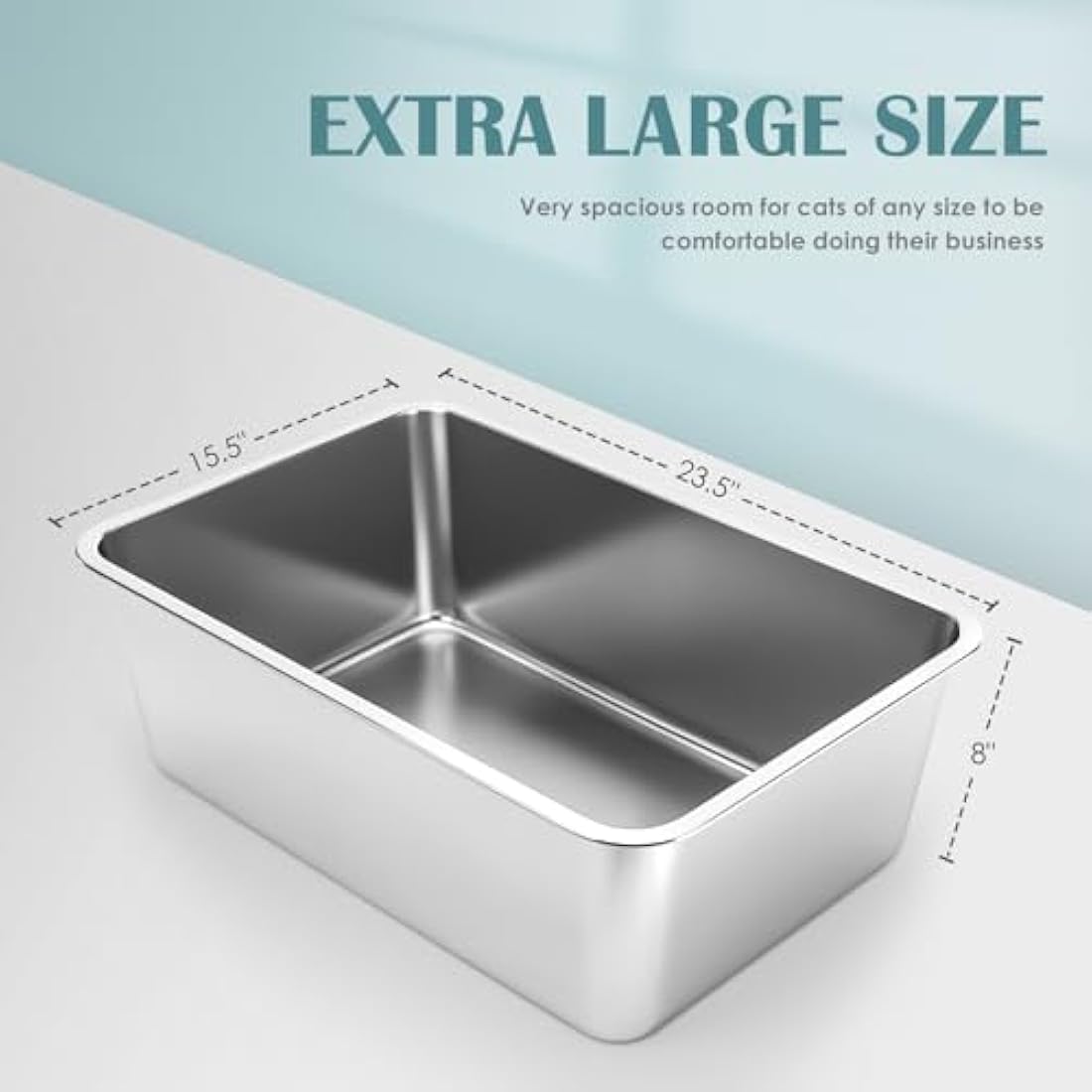 IKITCHEN Stainless Steel Cat Litter Box, Extra Large High Sided Litter Box, Metal Litter Box for Cats Rabbits, Never Absorbs Odors, Rustproof, Non Stick Smooth Surface, 23.5" L x 15.5" W x 8" H