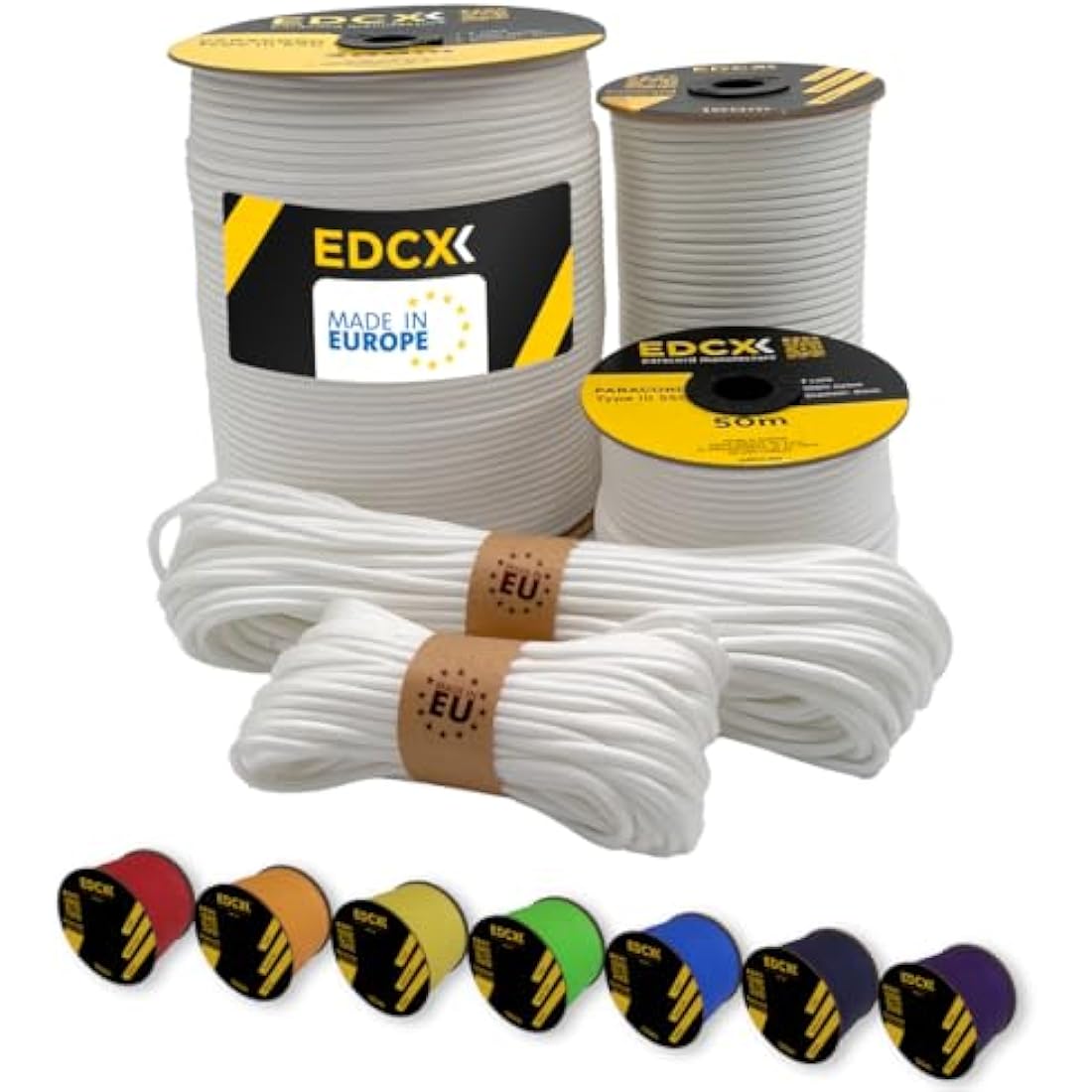 EdcX Paracord 4mm, 35+ Solid Colors (10m, 15m, 30m, 50m, 100m, 300m) | Ideal for Crafting, DIY, Camping, Survival, Outdoor | 100% Nylon Rope 4mm | Tactical Cord 550 Type III