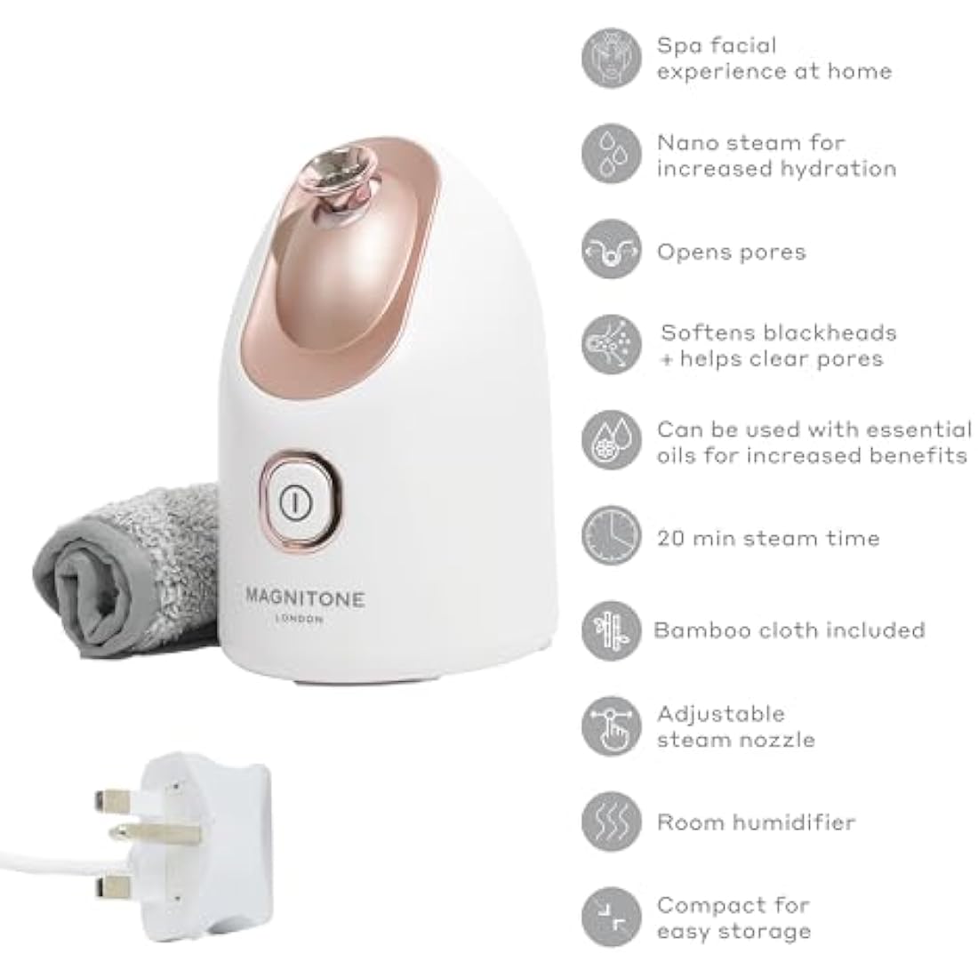 MAGNITONE SteamAhead2 Hydrating Facial Nano Steamer at-Home Spa Treatment for Deep Pore Cleansing and for Use with Essential Oils As A Room Humidifier