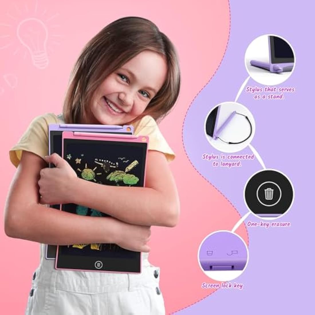 TECJOE 2 Pack LCD Writing Tablet, 10 Inch Colorful Doodle Board for Kids, Electronic Drawing Tablet Drawing Pads,Kids Travel Games Activity for Learning,Gifts for 3–6-Year-Old(Pink and Violet)