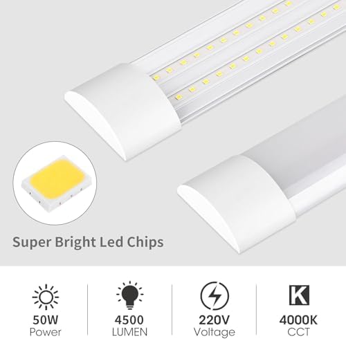 HUMIGA 4 Pack 5FT LED Batten Light, 50W 4500LM Slim Profile Wide Tube Lighting for Ceiling of Indoor Home Garage Shop Office, PC Body, Neutral White 4000K