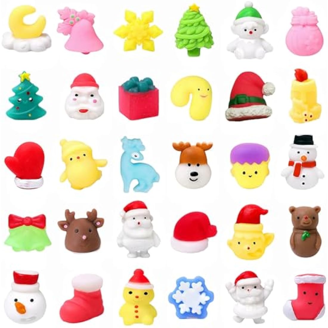 30Pcs Christmas Mochi Squishy Toys,Mini Christmas Mochies Squishies Fidget Toy for Kids,Xmax Fidget Toys Stress Squeeze Toy Pack for Xmas Party Bags Fillers Girls Boys Kids Treats Party Favors Gifts