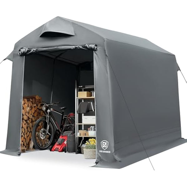 EVER ADVANCED Outdoor Shelter with Vents, 3000mm Water Resistant Tent for Outside, Heavy Duty Shed for Motorcycle, Bike, Garden Storage, Foldable, Portable Garage, Gray