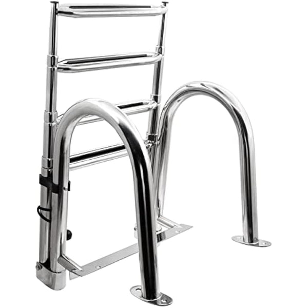 KAOLALI Boat Ladder 4 Steps, Pontoon Boat Ladder Foldable Stainless Steel Marine Rear Entry Telescoping Ladder with Wide Steps Swim Deck Ladder with Pedal Hand Railing Lad Capacity 200 kg