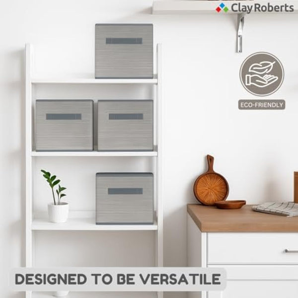 Clay Roberts Storage Cubes, Storage Boxes, Pack of 4, Grey, Fabric Basket Set for Storage Units, 25cm x 25cm x 25cm, Grey Baskets, Boxes, Box, Unit Cubes