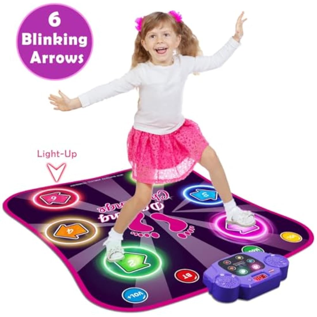 INSTOY Light Up Dance Mat for Girls：Dance Toys for 4 5 6 7 8 9 10 Year Old Girl Gifts - Music Dancing Game Pad with 5 Game Modes & Wireless Bluetooth - Birthday Gifts for Girls Boys Age 3-10