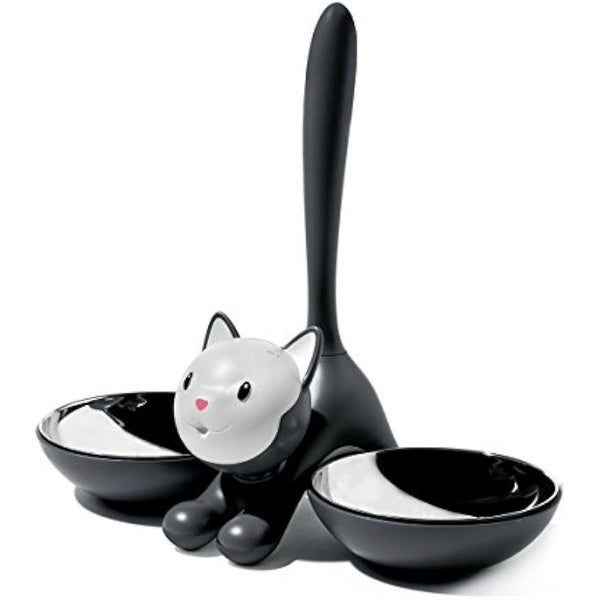 Alessi | Tigrito AMMI09 B - Design Cat Bowl, 18/10 Stainless Steel and Thermoplastic Resin, Black
