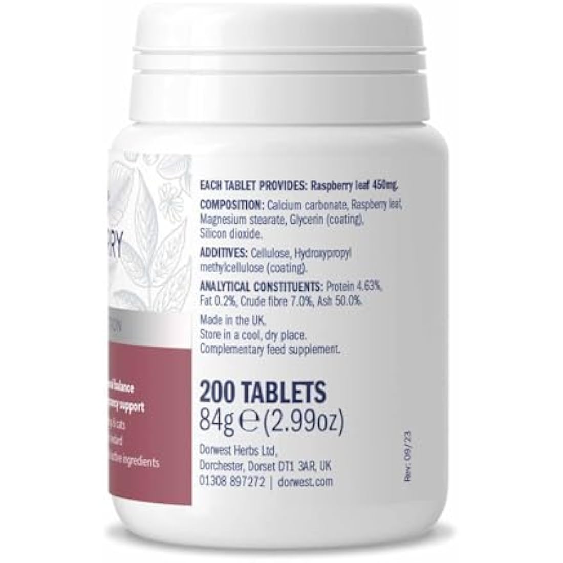 Dorwest Raspberry Leaf Tablets for Dogs And Cats, 200 Tablets, Pregnancy Support For Pets – For Natural Hormonal Balance and Phantom Pregnancies