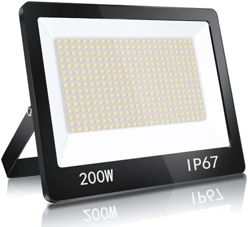 YIQIBRO 200W LED Floodlight Outdoor, 20000LM 7000K Super Bright Security Light, IP67 Waterproof Spotlight for Garden, Garage, Yard, Factory, Warehouse