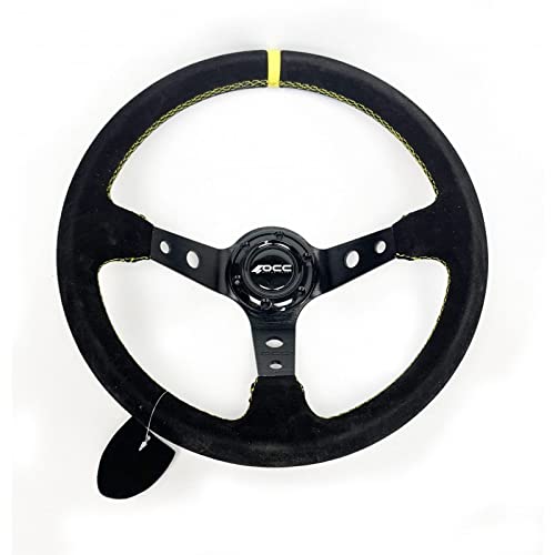 OCC MOTORSPORT OFFSET STEERING WHEEL CLASSIC MODEL PERFORATED LEATHER WITH BLACK ARMS - 90 MM FULL DISH WHEEL - 350MM (14 INCH)