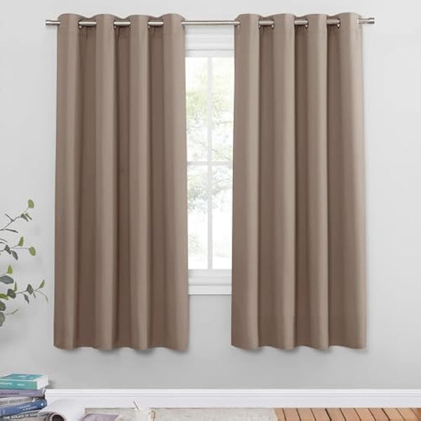 PONY DANCE Blackout Thermal Window Curtain - Thermal Insulated Solid Curtain 2 Panels, Soundproof Window Treatment Drapes for Bedroom, Office, Caravan, Apartment, 46x54 inch, 2 Panels, Light Putty