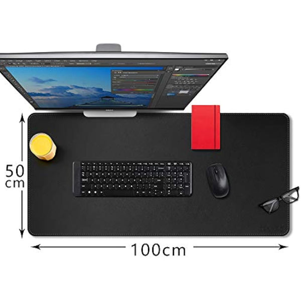 CENNBIE Leather Desk Mat,100X50cm Extra Large Desk Pad Blotter Protector, Extended Non-Slip Mouse Pad, Waterproof PU Leather Desk Mat on top of desks Large for Office and Home (Black)