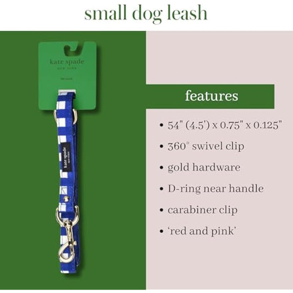 Kate Spade New York 4.5ft Dog Leash, Heavy Duty for Female or Male Dogs, Cute Pet Lead With Gold Metal Hardware, for Small and Medium Breeds (Navy Gingham)