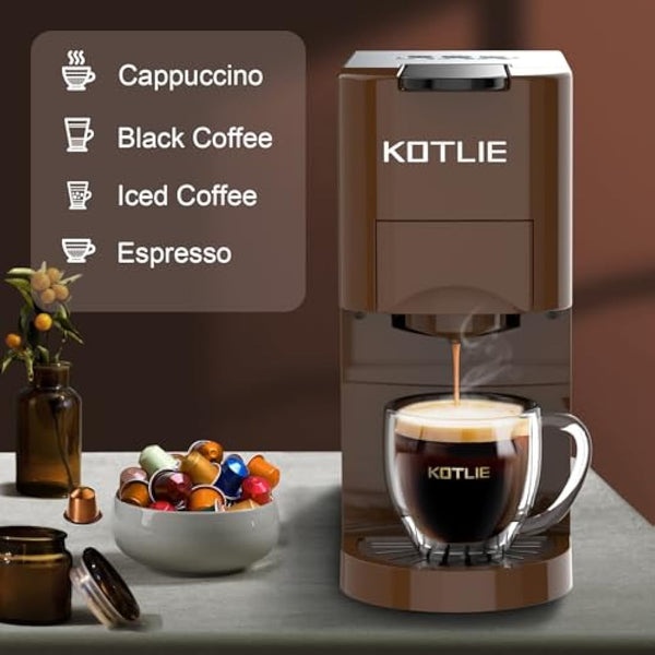 4 in 1 Espresso Single Serve Coffee Machine for Nespresso Original/Dolce Gusto/L’OR/Ground Capsule and ESE Coffee Pods,19Bar Multi-Capsule Coffee Machine AC-513K