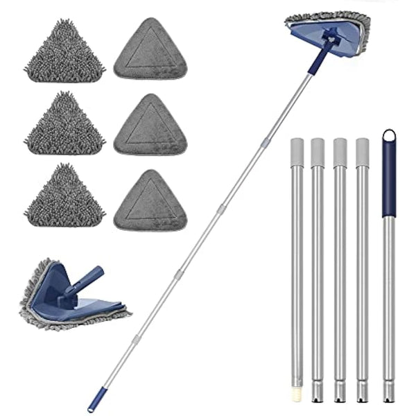 JEHONN 200CM Wall Cleaning Mop with Long Handle, 3-in-1 Ceiling Cleaner Tool Duster with 6 Replacement Microfiber Chenille Pads for Painted Walls, Window, Floor, Baseboard (Dark Blue)