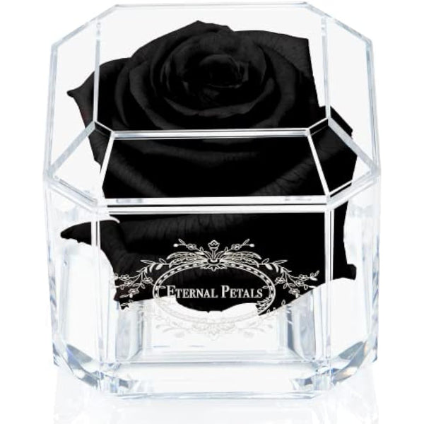 Eternal Petals A 100% Real Rose That Lasts Years, Handmade in UK – White Gold Solo (Black)