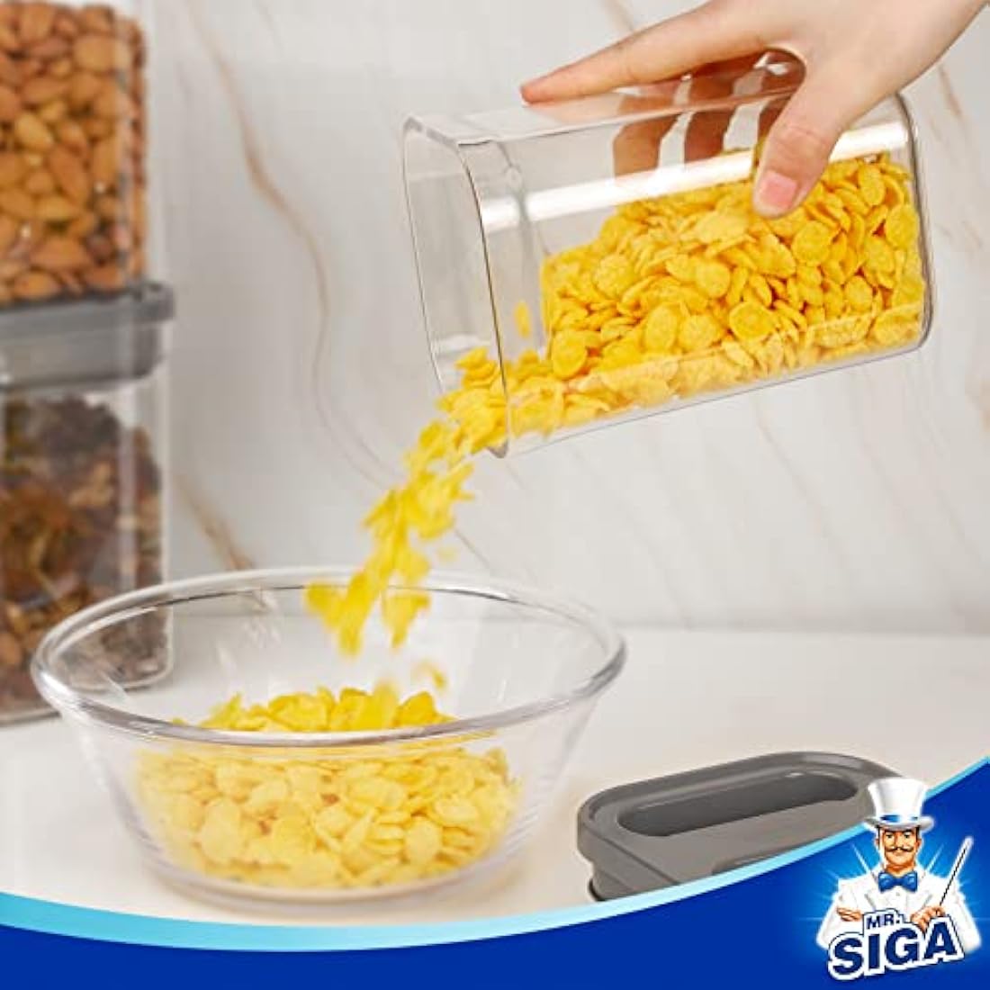 MR.SIGA 4 Pack Airtight Food Storage Container Set, BPA Free Kitchen Pantry Organization Canisters with One-handed Leak Proof Lids, 1L / 33.8oz, Medium, Gray