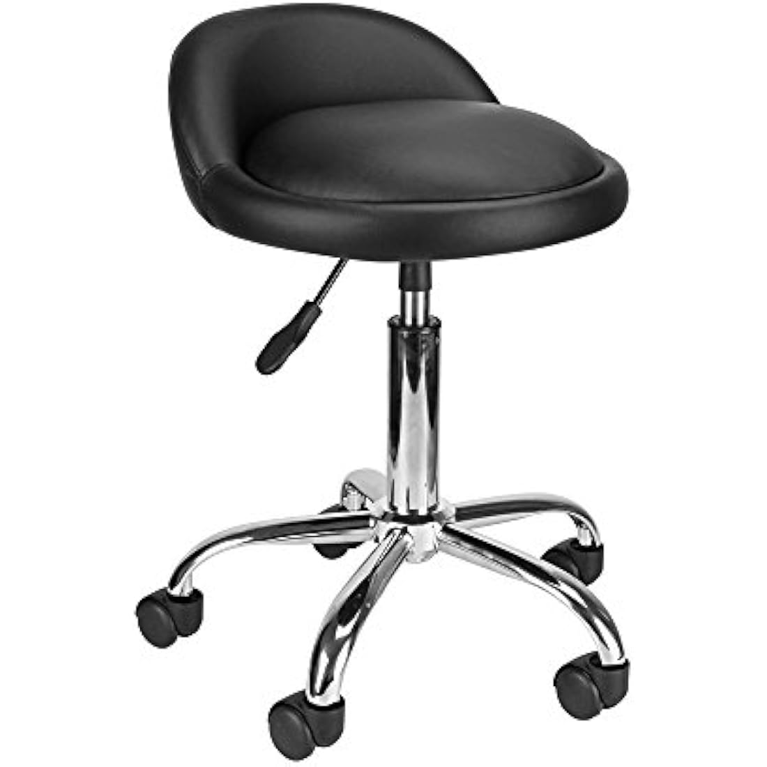 display4top Black Adjustable Swivel Rolling Cushion Tattoo Massage Hydraulic Salon Stool with Back,5 Wheels