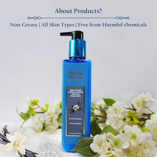 Blue Nectar Shea & Cocoa Butter Vanilla Body Lotion Women & Men | Warm Vanilla & Sugar Body Moisturiser for Ultra Hydration with Vitamin E (12 Herbs 200 ml)