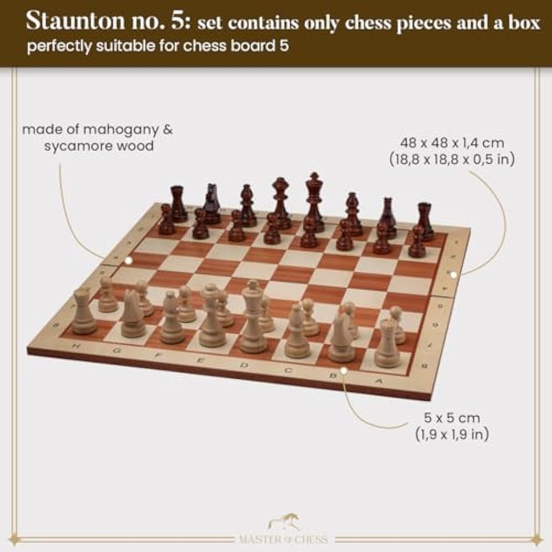 Classic STAUNTON Chess Set NO.5 in Natural Wood Box | Master of Chess Wooden Chess Set | Wooden Chess Pieces Only - Handmade Tournament Chess Set Without Chess Table