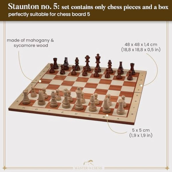 Classic STAUNTON Chess Set NO.5 in Natural Wood Box | Master of Chess Wooden Chess Set | Wooden Chess Pieces Only - Handmade Tournament Chess Set Without Chess Table