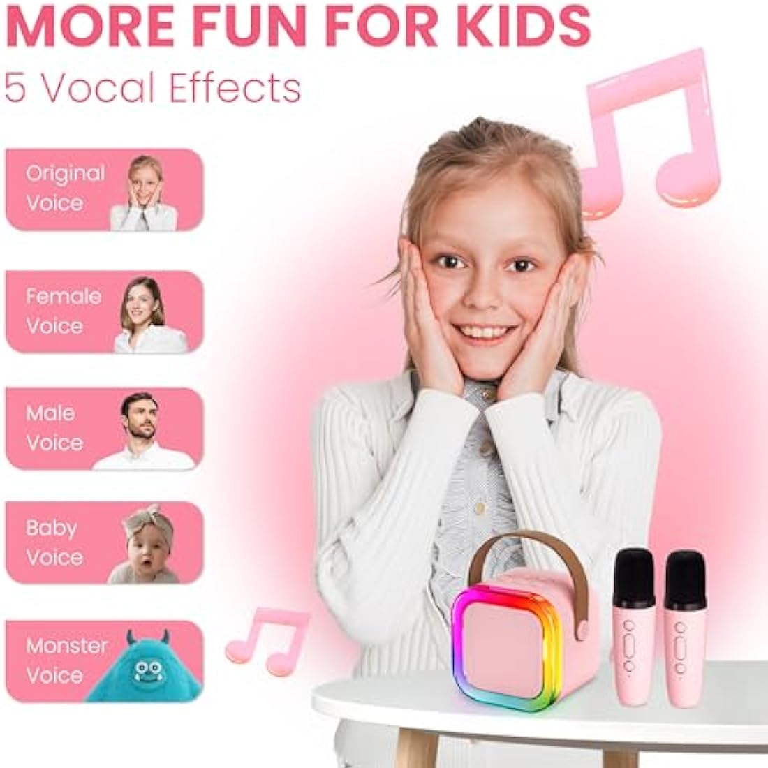 Ankuka Karaoke Machine for Kids Adults, Mini Portable Bluetooth Speaker with 2 Wireless Microphone, Kids Toys Birthday Gifts for Girls Ages 4, 5, 6, 7, 8, 9, 10, 12 +Year Old Family Home Party(Pink)