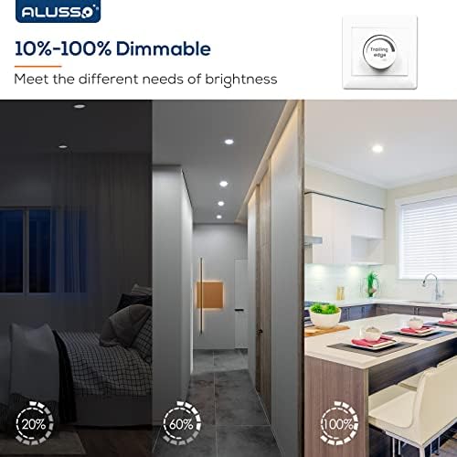 ALUSSO LED Recessed Ceiling Lights Dimmable, 5W IP65 LED Bathroom Spotlights, Warm White 3000K-Neutral White 4000K-Cool White 6500K Adjustable, Cut Φ75-85MM, 30MM Ultra-Slim Round Downlights, 6 Pack