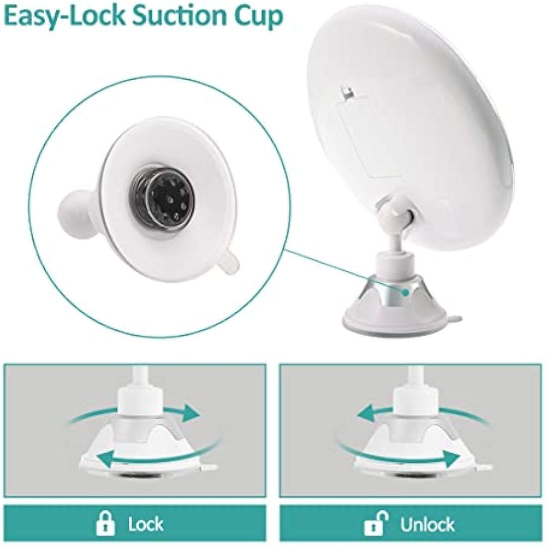 EMKE 5X Magnifying Shaving Mirror with Light, LED Travel Makeup Mirror with Locking Suction Mount | 360° Swivel | Cool Light | Battery, Portable Illuminated for Bathroom, 175mm (UCM03BTMX1W)