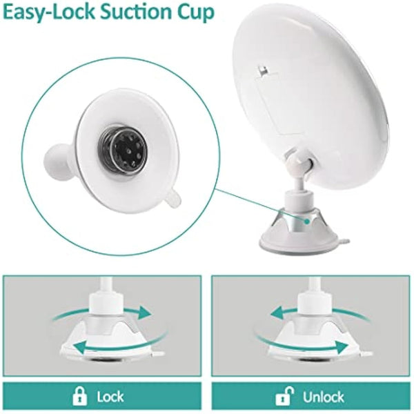 EMKE 5X Magnifying Shaving Mirror with Light, LED Travel Makeup Mirror with Locking Suction Mount | 360° Swivel | Cool Light | Battery, Portable Illuminated for Bathroom, 175mm (UCM03BTMX1W)