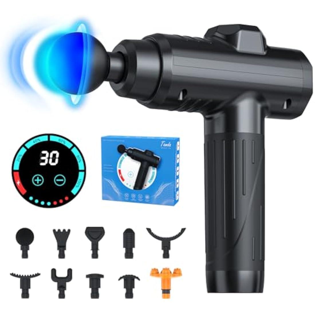 Massage Gun Deep Tissue, Portable Muscle Massage Device with 10 Massage Heads, 2025 Upgraded 30 Speeds Massager with LCD Touch Screen for Body Back Shoulder Muscle Relaxation