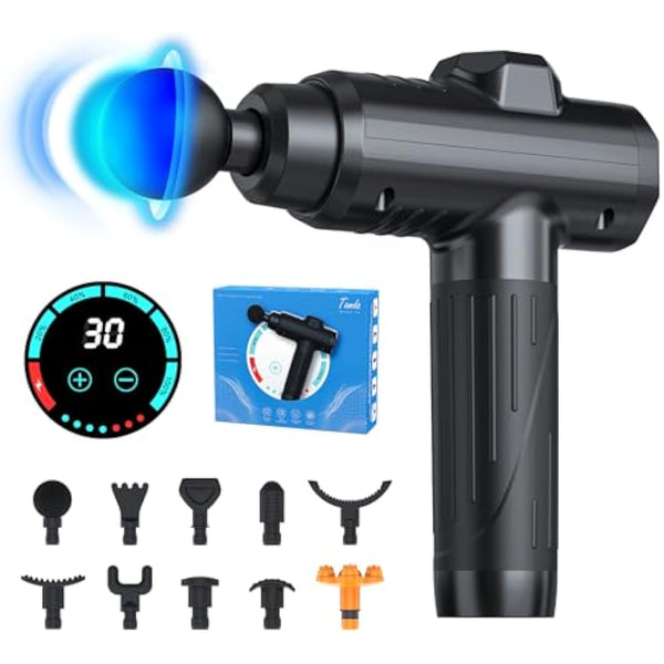 Massage Gun Deep Tissue, Portable Muscle Massage Device with 10 Massage Heads, 2025 Upgraded 30 Speeds Massager with LCD Touch Screen for Body Back Shoulder Muscle Relaxation