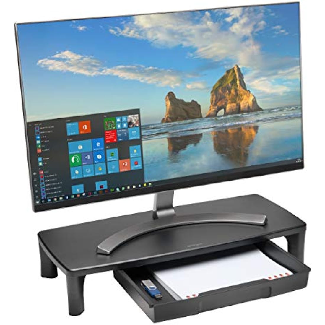 Kensington SmartFit Monitor Stand with Drawer for your Home Office - Monitor / PC riser with Desk Storage for Desk Accessories (K55725EU)