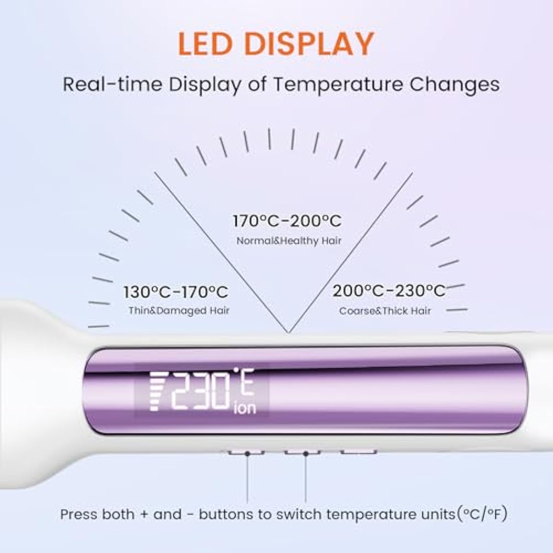 Faszin Professional Hair Straighteners, 42mm Wide-Plate Titanium Negative Ion Flat Iron, 30s Rapid Heating, Real-time Temperature Display, 11 Adjustable Temperature Levels (130-230℃)-White