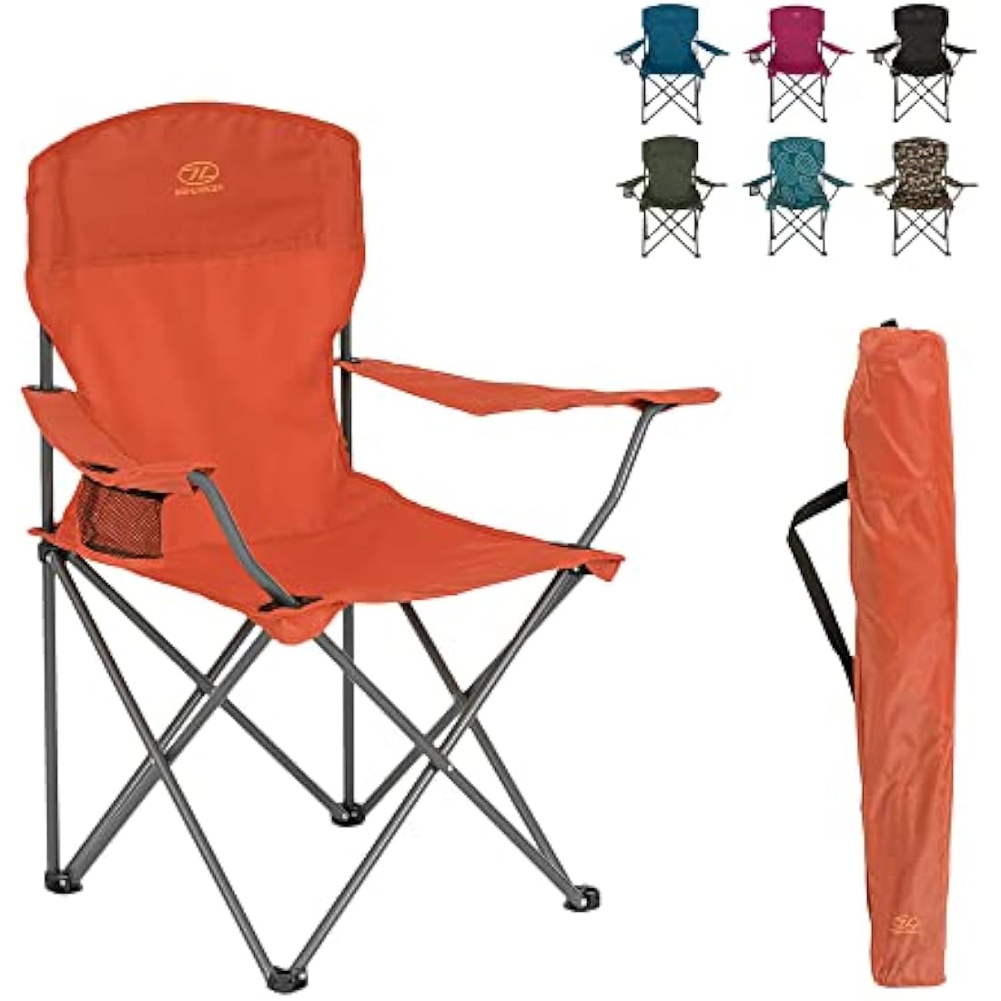 Highlander Camping Chair - Compact & Lightweight Folding Chair, 2.2kg, Portable Chair for Outdoors, Durable Steel Frame Arm Chair with Cup Holder