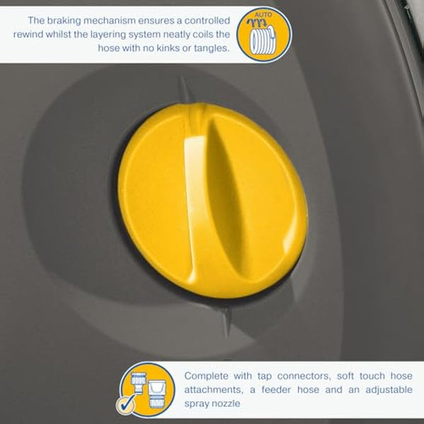 HOZELOCK - Auto Reel Wall-mounted 40m: Easy to Install, Child-lock, Auto-rewind, Ready-to-use with Nozzle, Fittings, Hozelock Hose and Accessories Included 5 Year Guarantee* [2595R8000]