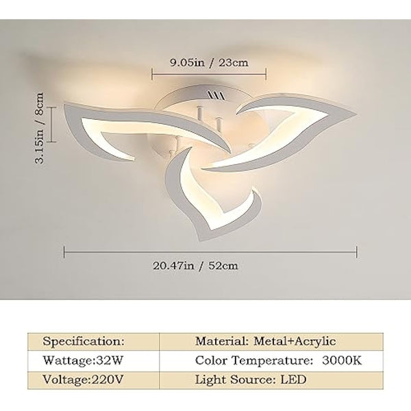 Dorlink LED Ceiling Light, 36W 3240LM Modern Design Ceiling Lighting, 3 Lights Living Room Ceiling Light Acrylic White Flower Fittings Ceilings for Bedroom, Kitchen, Dining Room 3000K Warm White
